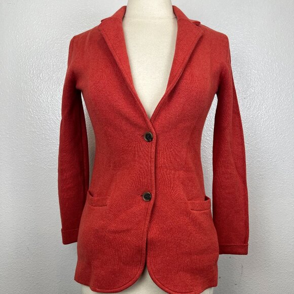 J Crew Sweater Blazer Womens XXS Burnt Orange Rust Jacket Two Button Pockets - Picture 1 of 8